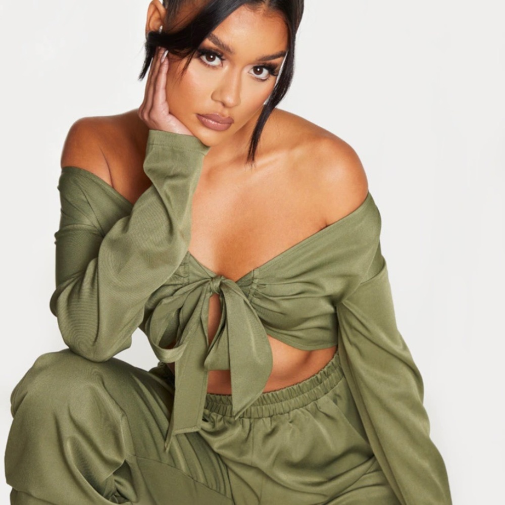 Khaki fabric cargo jumpsuit